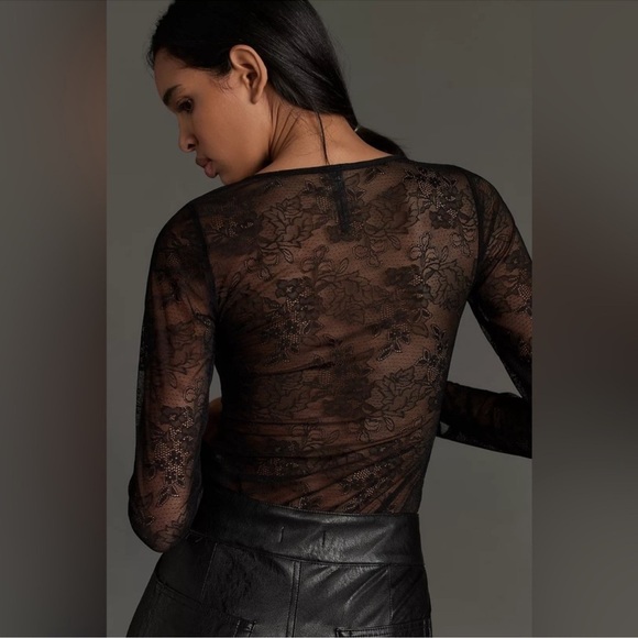 NWT Anthropologie The Harlowe Lace Bodysuit Size Large Black Long Sleeve  large - Picture 14 of 14